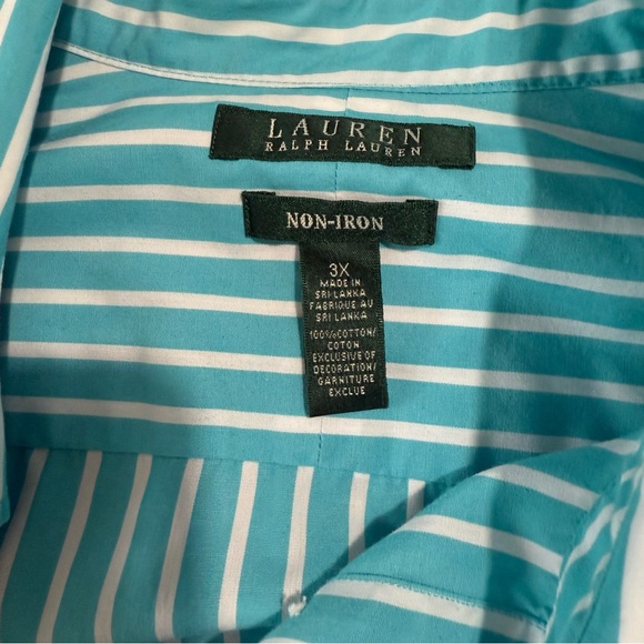 Ralph Lauren Ladies Plus Teal Striped Button Down Shirt - Picture 3 of 4
